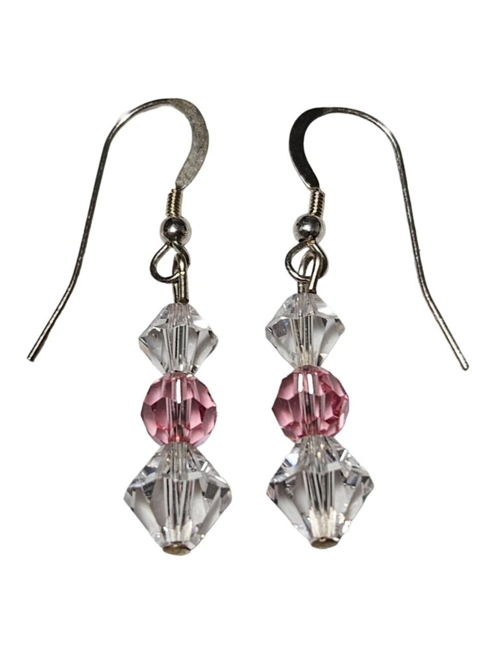 Retro Beaded Dangle Earrings Pink Clear Crystal Beads 80s Fashion Jewelry Women